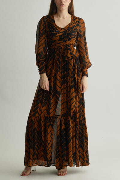 Rust and black floral printed wrap jumpsuit