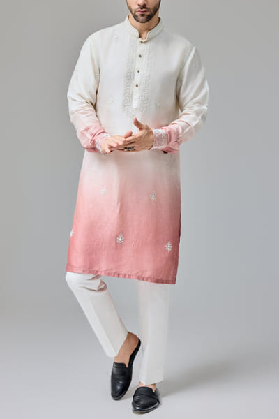 Rust and white ombre floral mirror kurta set