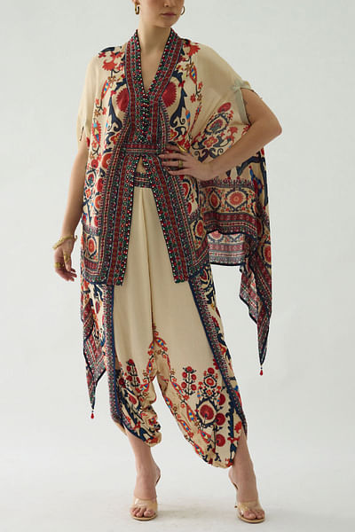Rust artisanal printed dhoti pants