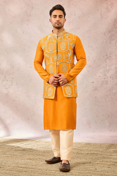 Rust embroidered bandi and kurta set