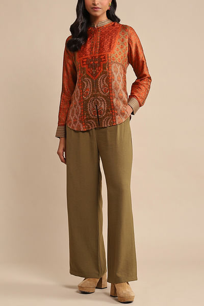 Rust floral and paisley printed short kurti