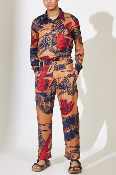 Rust floral print pants