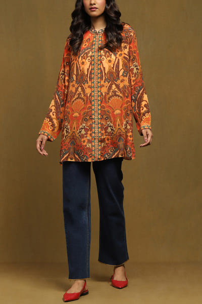 Rust floral printed kurti