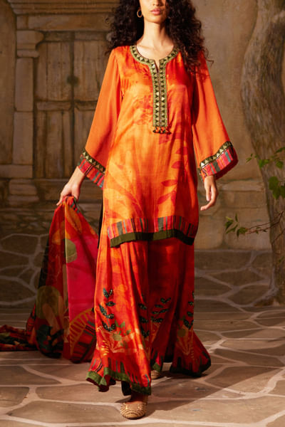 Rust leaf printed sharara set