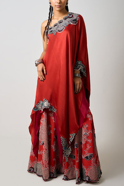 Rust orange embroidered cape and gharara
