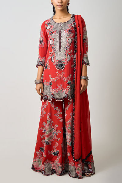 Rust orange embroidered gharara set