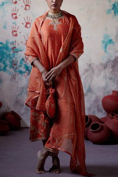 Deep thee Rust orange embroidered kurta set DEEJAN25D13468