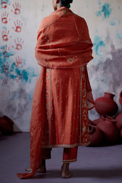 Deep thee Rust orange embroidered kurta set DEEJAN25D13468