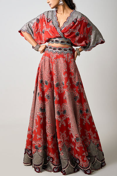 Rust orange embroidered sharara set