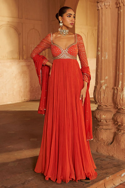 Rust sequin embroidered anarkali set