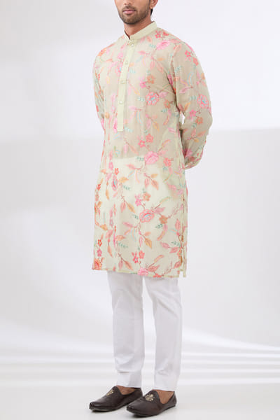 Sage floral embroidery kurta set