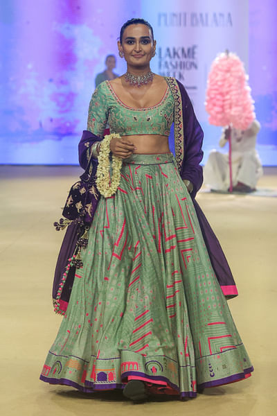 Sage green embroidered lehenga set