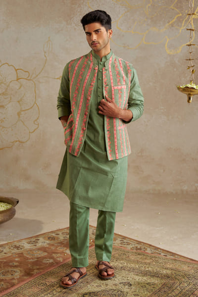 Sage green floral printed bandi set