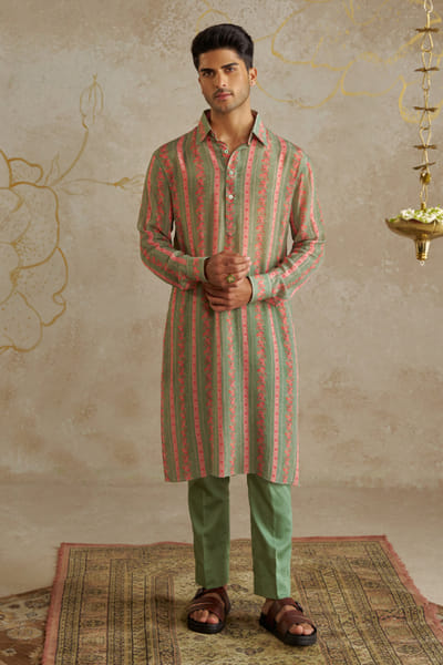 Sage green floral printed kurta set