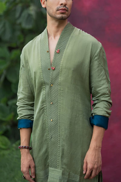 Sage green pintuck kurta set