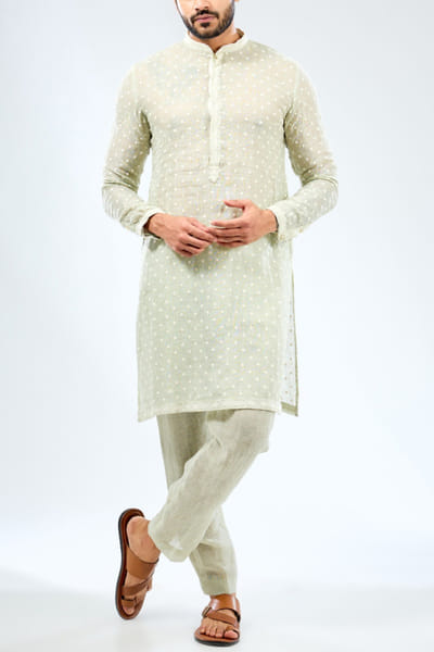 Sage green threadwork kurta set