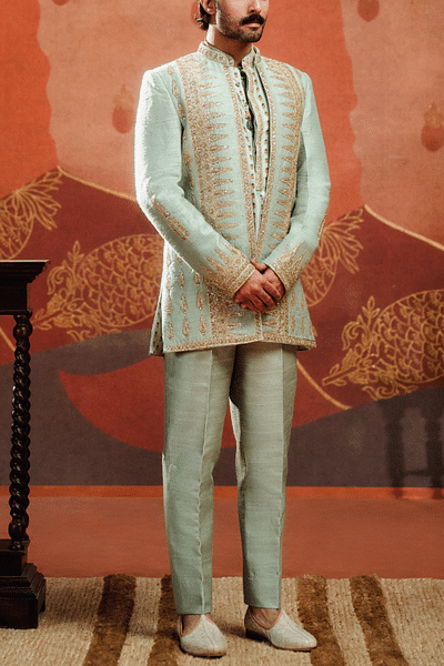 Sage green zardozi embroidered kurta set