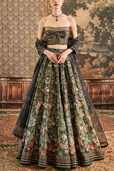 Sage wood floral printed lehenga set