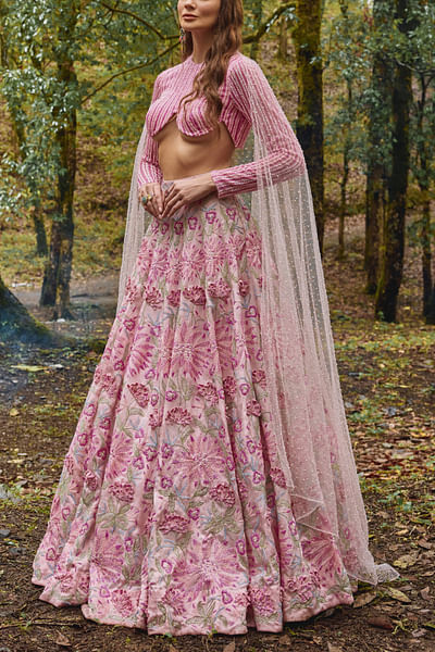 Sakura pink floral embroidered lehenga set