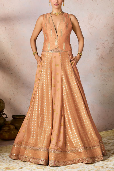 Salmon trinket foil printed lehenga set