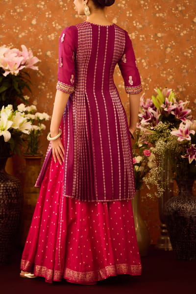 Shyam Narayan Prasad Scarlet purple floral embroidered sharara set SNPOCT2411