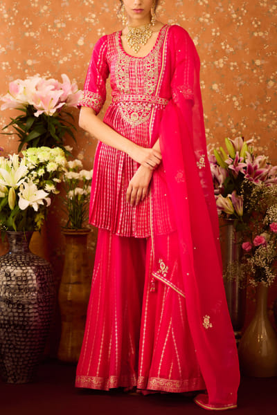 Shyam Narayan Prasad Scarlet red maroon brocade sharara set SNPOCT2409