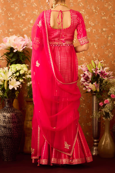 Shyam Narayan Prasad Scarlet red maroon brocade sharara set SNPOCT2409