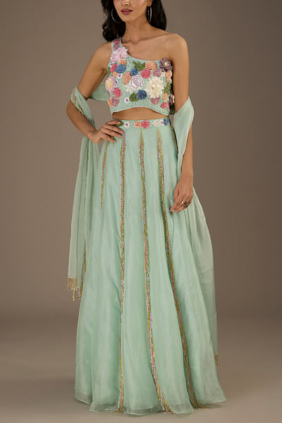 Sea foam embroidered lehenga set