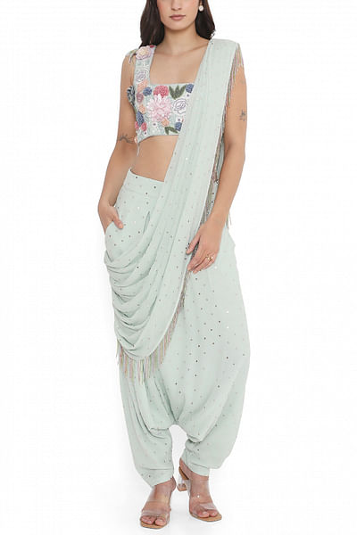 Sea foam embroidery drape dhoti set