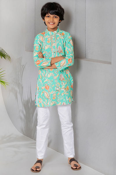 Sea green floral print kurta set