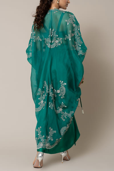 Nupur Kanoi Sea green Swarovski embroidered cape set NUKFEB24D120