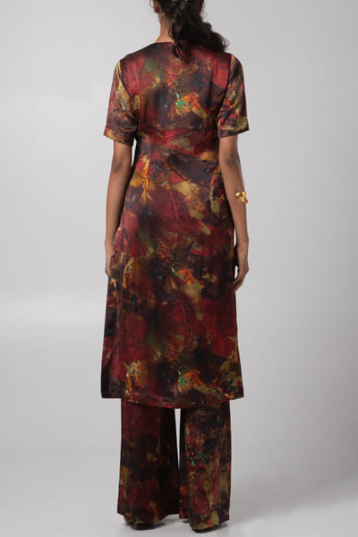 Advait Sepia artsy print linen satin kurta set ADVJAN25D12592