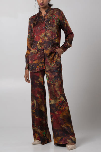 Advait Sepia embroidered linen satin co-ord set ADVJAN25D12594