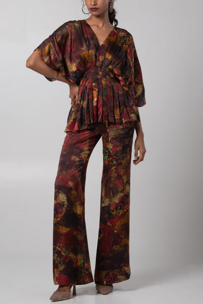 Advait Sepia linen satin printed co-ord set ADVJAN25D12593