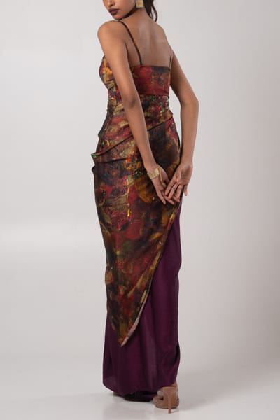 Advait Sepia ruched kurta and draped skirt ADVJAN25D12604