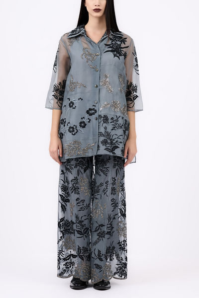 Shadow black and silver organza palazzo