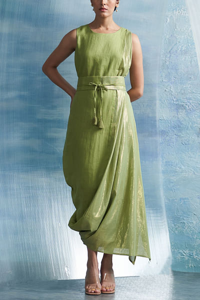 Sheen green shimmery draped dress