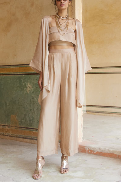Shell pink asymmetrical jacket set