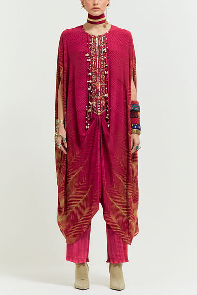 Shocking pink embroidered kaftan set