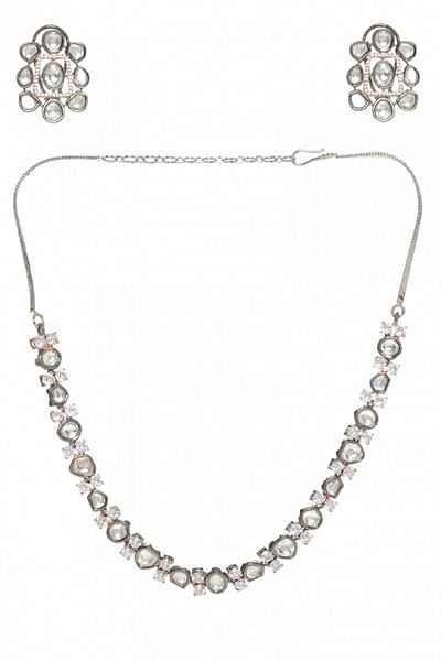 Silver American diamond and stone necklace set