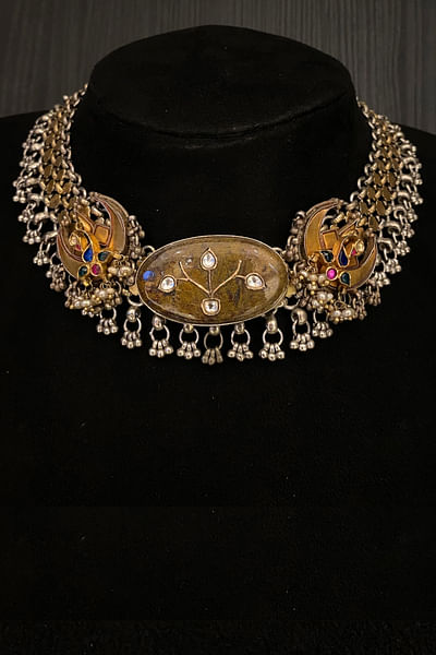 Silver and brown tourmaline kundan choker