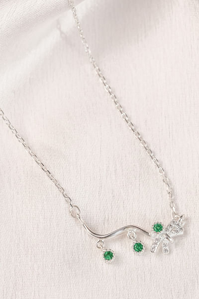 Silver and green knot cubic zirconia necklace