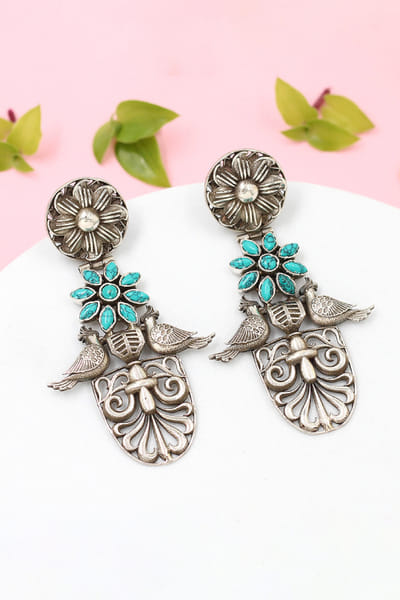 Silver and green turquoise earrings