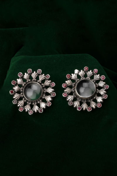 Silver and red ruby and labradorite earrings