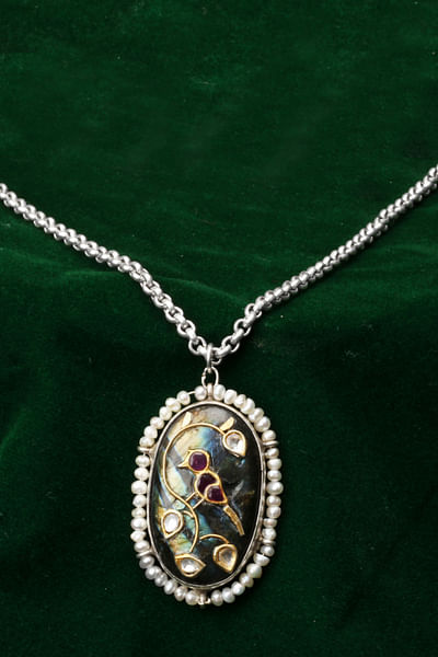 Silver bird labradorite pendant chain necklace