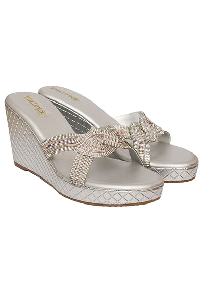 Silver crystal embellished wedges