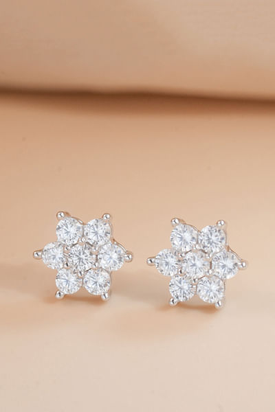 Silver cubic zirconia floral studs