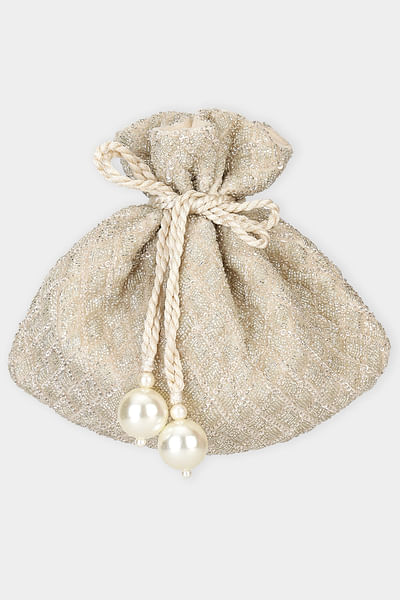 Silver cutdana embroidered potli bag