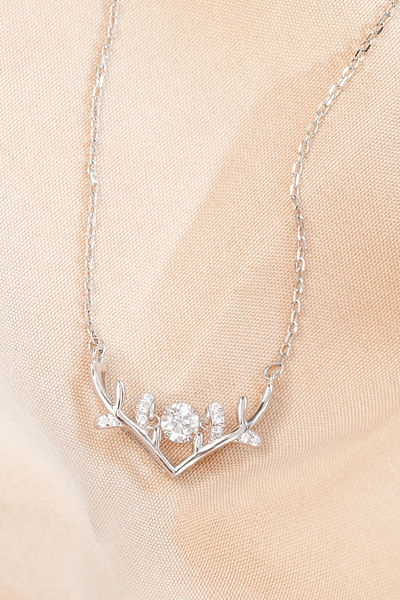Silver deer antler cubic zirconia necklace