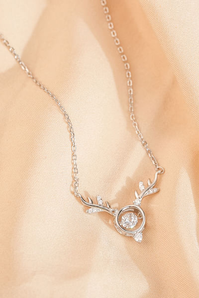 Silver deer cubic zirconia necklace